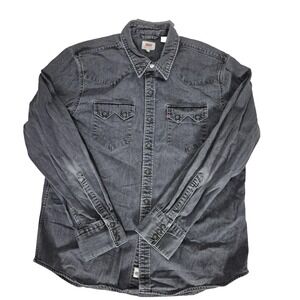 Levi's Shirt Mens Large Gray Cone Denim Western Snap Front Long Sleeve Casual